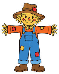 Scarecrow With Blue Overalls And Brown Hat