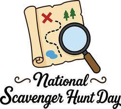 Scavenger Hunt Day map compass binoculars