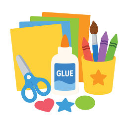 School Craft Supplies With Glue Scissors And Crayons
