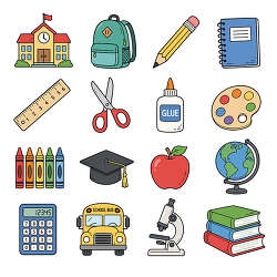 School supplies icon set