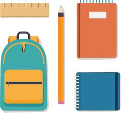 school supplies including backpack notebooks pencil and rulers