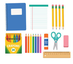 School Supplies Set With Notebook And Crayons