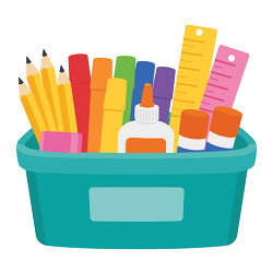 School Supply Bin With Pencils And Glue