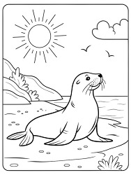 Seal Resting On Beach Coloring Page