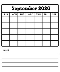 september 2026 blank calendar with notes printable