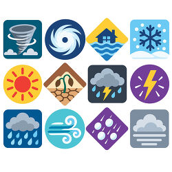 Severe Weather Icons With Tornado Hurricane Flood And Lightning