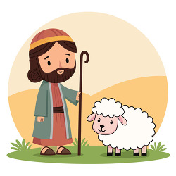 Shepherd with sheep in desert