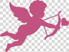 Silhouettes of Flying Cupids With Bows and Hearts