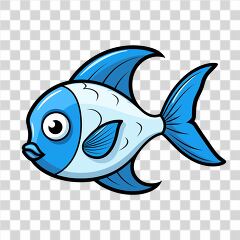 Simple Blue Fish Design on Transparent Background