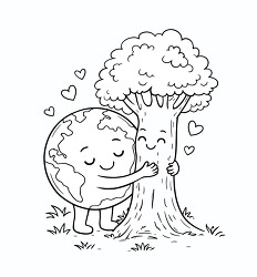 Simple earth hugging tree nature care coloring page
