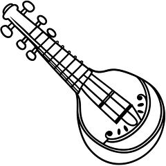 Sitar Clip Art in Simple Black and White Design