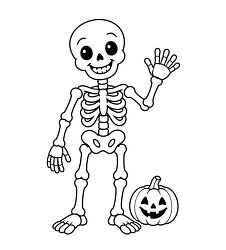 Skeleton With Pumpkin Coloring Page