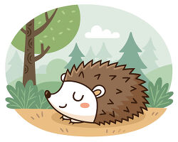 sleeping hedgehog in forest