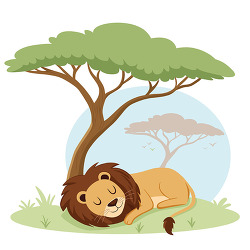 sleeping lion under tree cartoon
