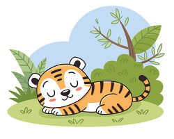 Sleeping orange tiger in jungle grass clipart
