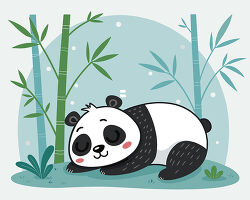Sleeping panda with bamboo background