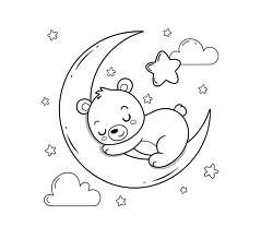 Sleeping teddy bear on crescent moon
