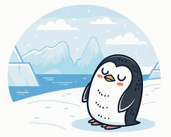 Small penguin standing by icy water clipart