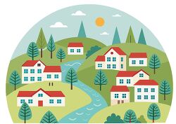 small town with red-roofed houses