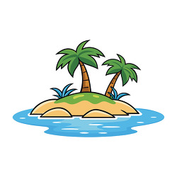 Small tropical island with palm trees illustration