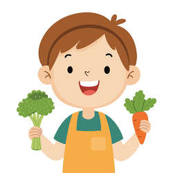 smiling boy holding vegetables