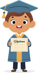 Smiling boy in a blue graduation gown and cap