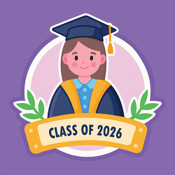 Smiling Cartoon Girl Graduate Class Of 2026