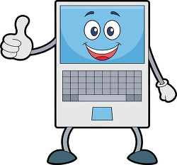 Smiling computer character giving thumbs up