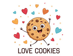 smiling cookie with hearts love cookies text