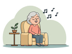 Smiling Elderly Woman Listening To Music