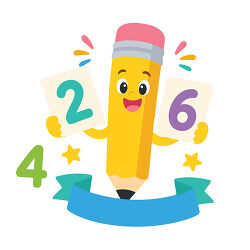 Smiling Pencil Holding Number Cards With Blank Ribbon