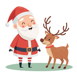 Smiling santa claus standing with a reindeer