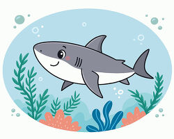 Smiling Shark Underwater Cartoon