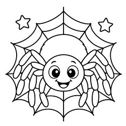 Smiling Spider On Web Coloring Page
