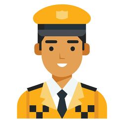 smiling taxi driver wearing yellow cap and uniform