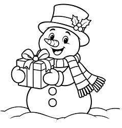 Snowman Holding Christmas Gift Coloring Page