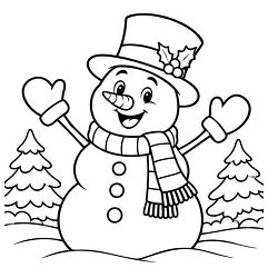 Snowman With Raised Arms Coloring Page