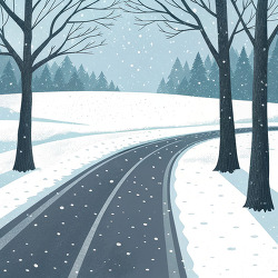 Snowy road in winter forest