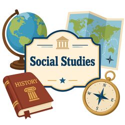 Social Studies Badge Globe Compass Cartoon Clipart