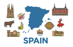 spain map with famous landmarks food and culture