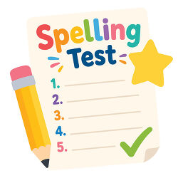 Spelling Test Paper With Pencil Star And Check Mark