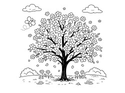 Spring Blossom Tree With Butterflies Coloring Page