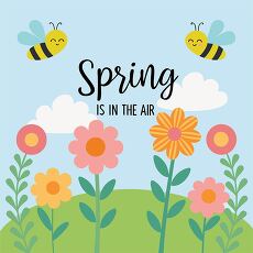 Spring Clipart Featuring Flowers and Cheerful Bees