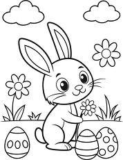 Spring Coloring Page With a Bunny and Colorful Eggs