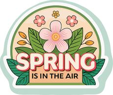 Spring Sticker With Flower Design and Cheerful Text