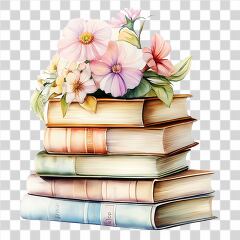 Stacked Books With Colorful Flowers on Top