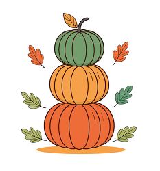 stacked pumpkins with autumn leaves flat design