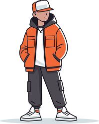 streetwear boy in orange jacket casual outfit illustration