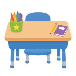 Student Desk With Crayons Notebook And Pencil