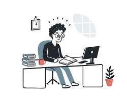 Student Studying At Desk With Computer And Books